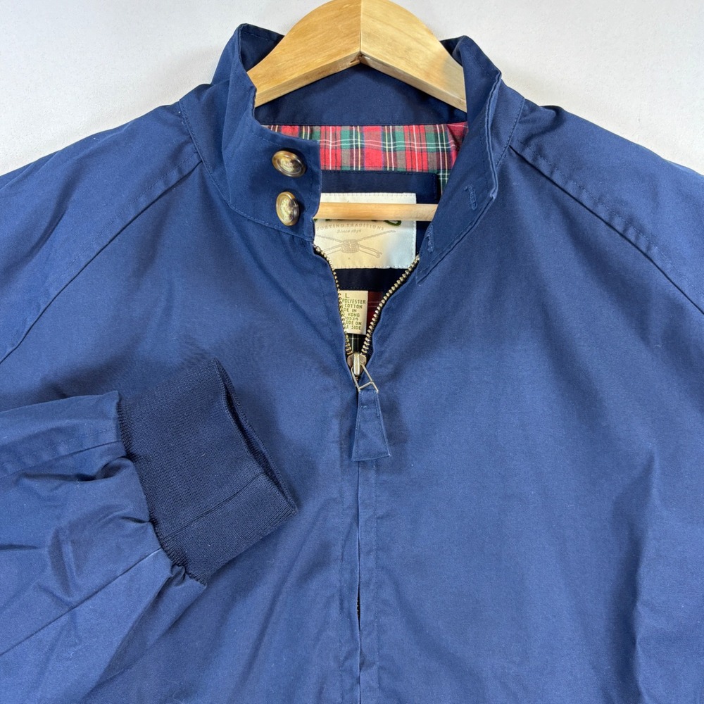 Orvis Harrington Jacket Mens L Navy Blue Plaid Lined Golf Outdoor Preppy Bomber